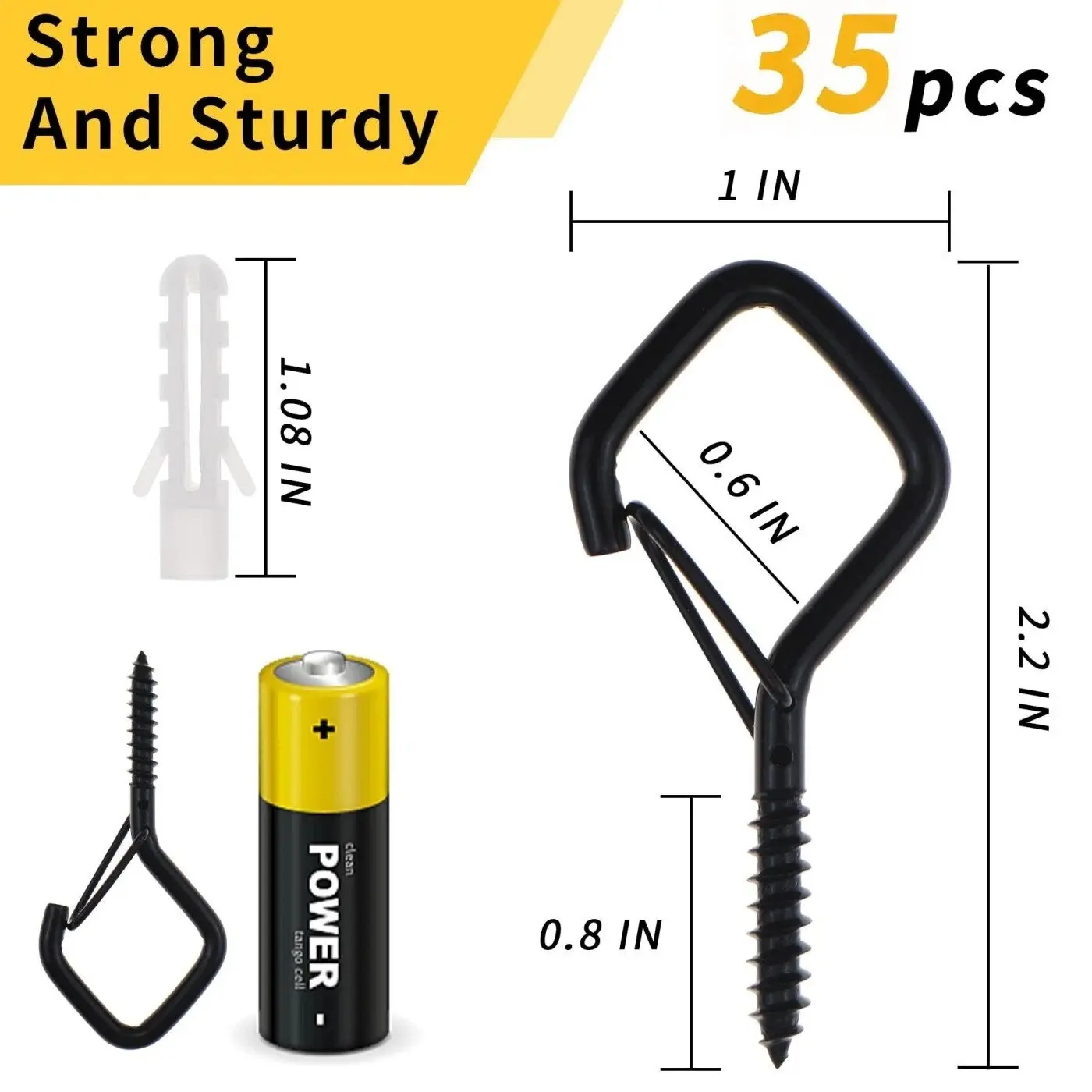 35-Piece Latch Safety Screw-In Cup Hooks (2.2-In) for Vinyl, Wood, Plastic Surfaces - Windproof Outdoor Decor Hooks for Ceiling, Wall Mounting