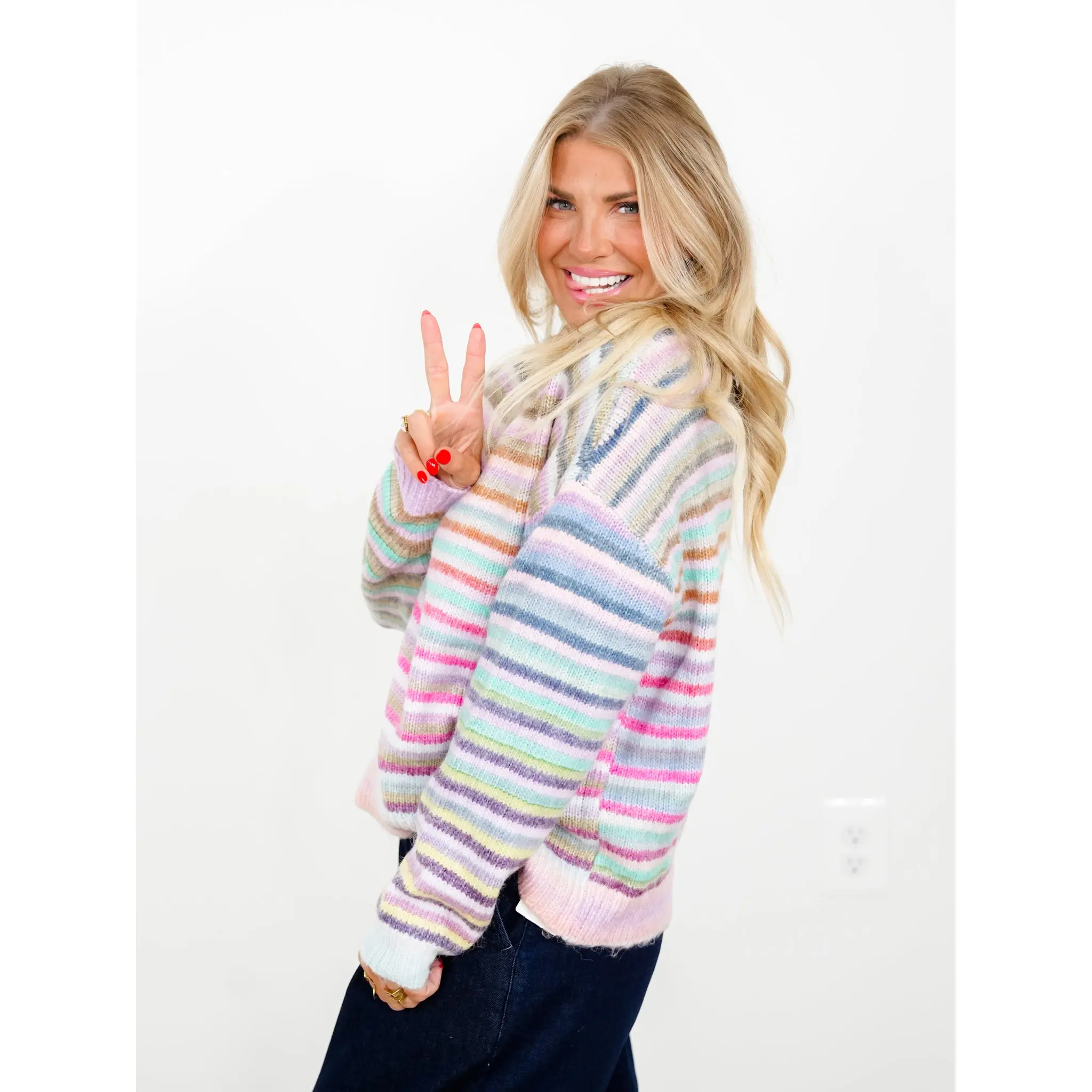 Multi Color Stripe Long Sleeve Mock Neck Sweater