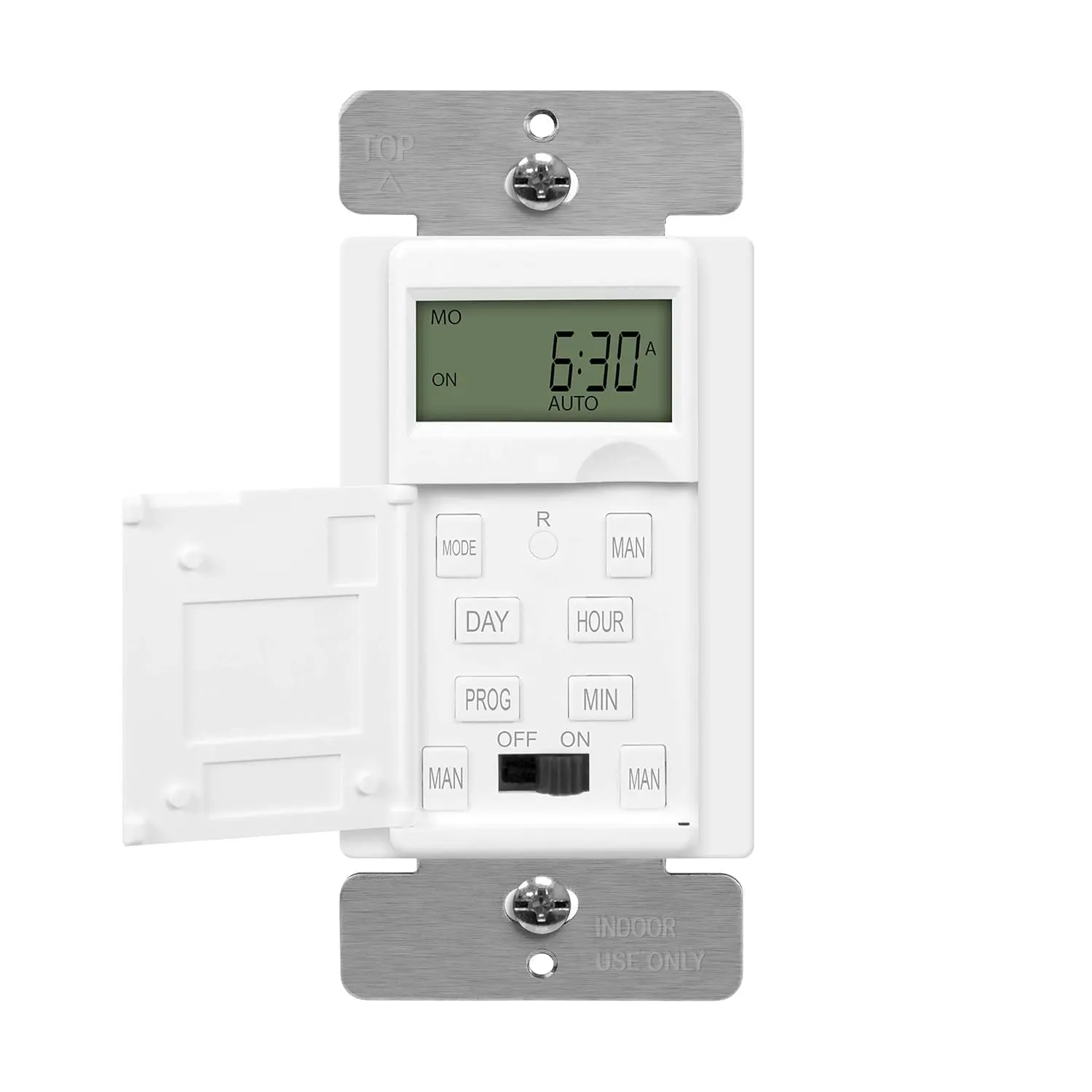 HET01-C-W White Programmable Digital Wall Neutral Timer Switch - 120VAC 60Hz 1800W, Single Pole, Auto Schedule, 7-Day 18 Timer Options, Random Mode, Backup Battery, Easy Installation, Energy-Saving Safety, UL Listed, Control Fans/Lights/Motors, Indoor Use