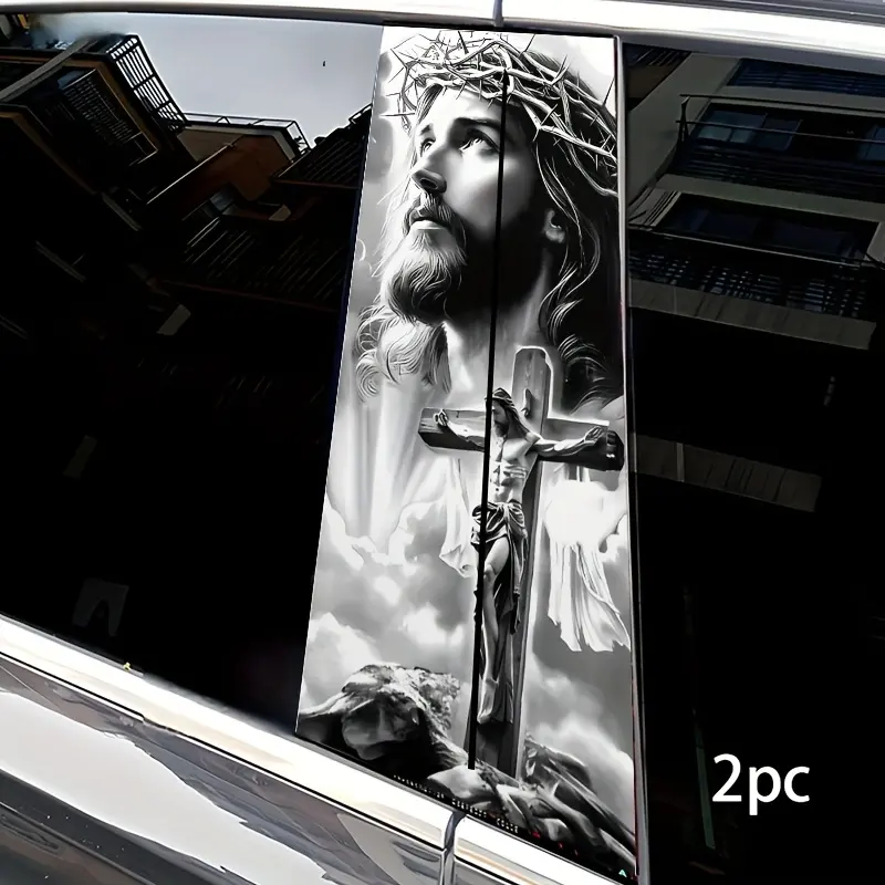 2Pcs Religious Car Stickers - Waterproof, Scratch Resistant, Self Adhesive B-Pillar Stickers - Matte Surface, Easy to Apply and Remove - Suitable for Cars, Trucks, SUVs - Christian Faith Vehicle Decor, Vehicle Exterior Decoration