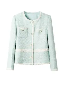 Women's Solid Color Long Sleeve Fitted Tweed Webbing Spliced Jacket, Elegant Fashion Casual Open Front Outerwear for Daily Outdoor Wear, Women Clothing for Spring Fall, Coats, Womenswear