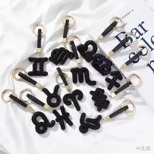 Zodiac Bedazzled Icon & Name Keychain Handmade Astrology Bag Charms for Enthusiasts