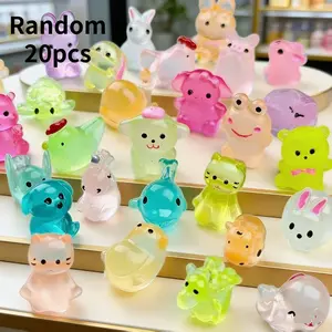 20pcs Night Glow Resin Animal Figurines Set, Creative Duck Rabbit Rooster Decorations, Cute Desktop Ornaments for Home Office