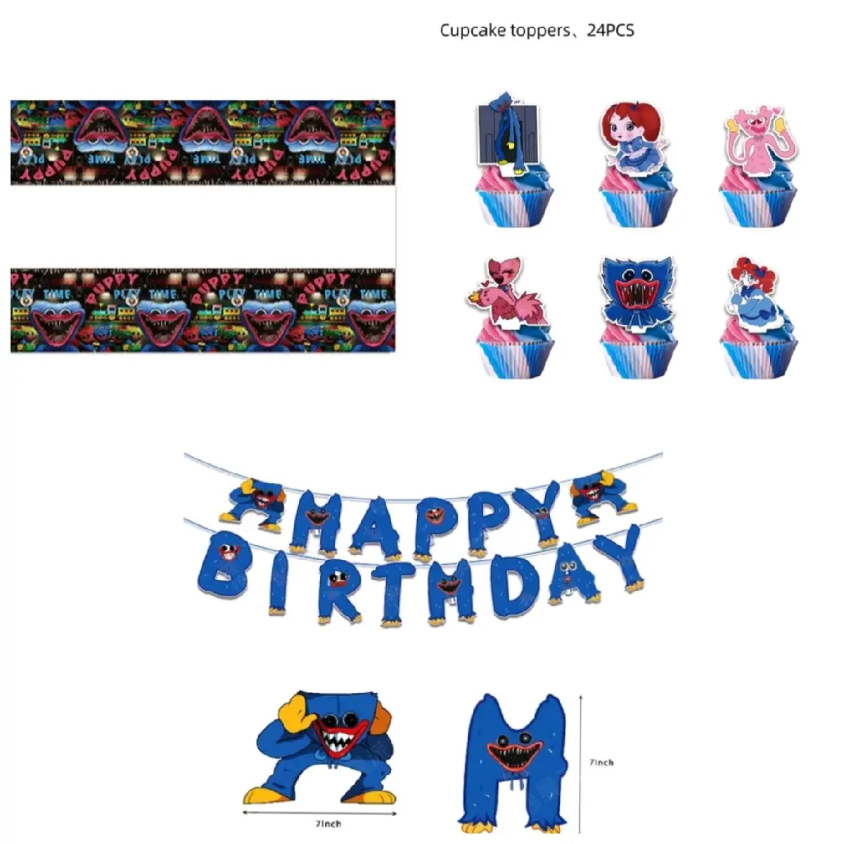 Poppy Playtime Party Supplies Tablecloth Cupcake Toppers or Banner for Kids