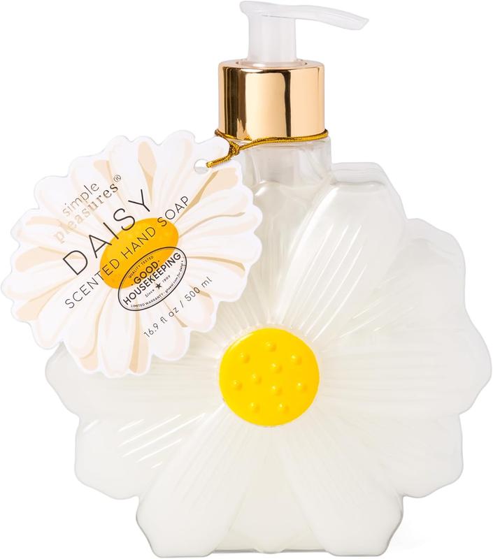 Simple Pleasures White Daisy Soap Dispenser - Cute Hand and Dish Soap Dispenser with Daisy Design, Refillable, 500ml Plastic, Press - Decorative, Pump