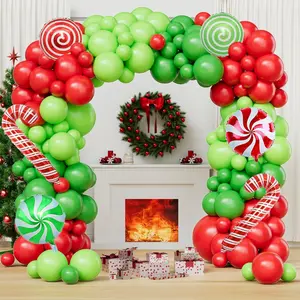 Christmas Balloon Arch Kit -129Pcs Christmas Balloons With 18Inch 12Inch 5Inch Green Red Lime Green Latex Balloons Candy Balloons Cane Balloons For Christmas Party Decorations