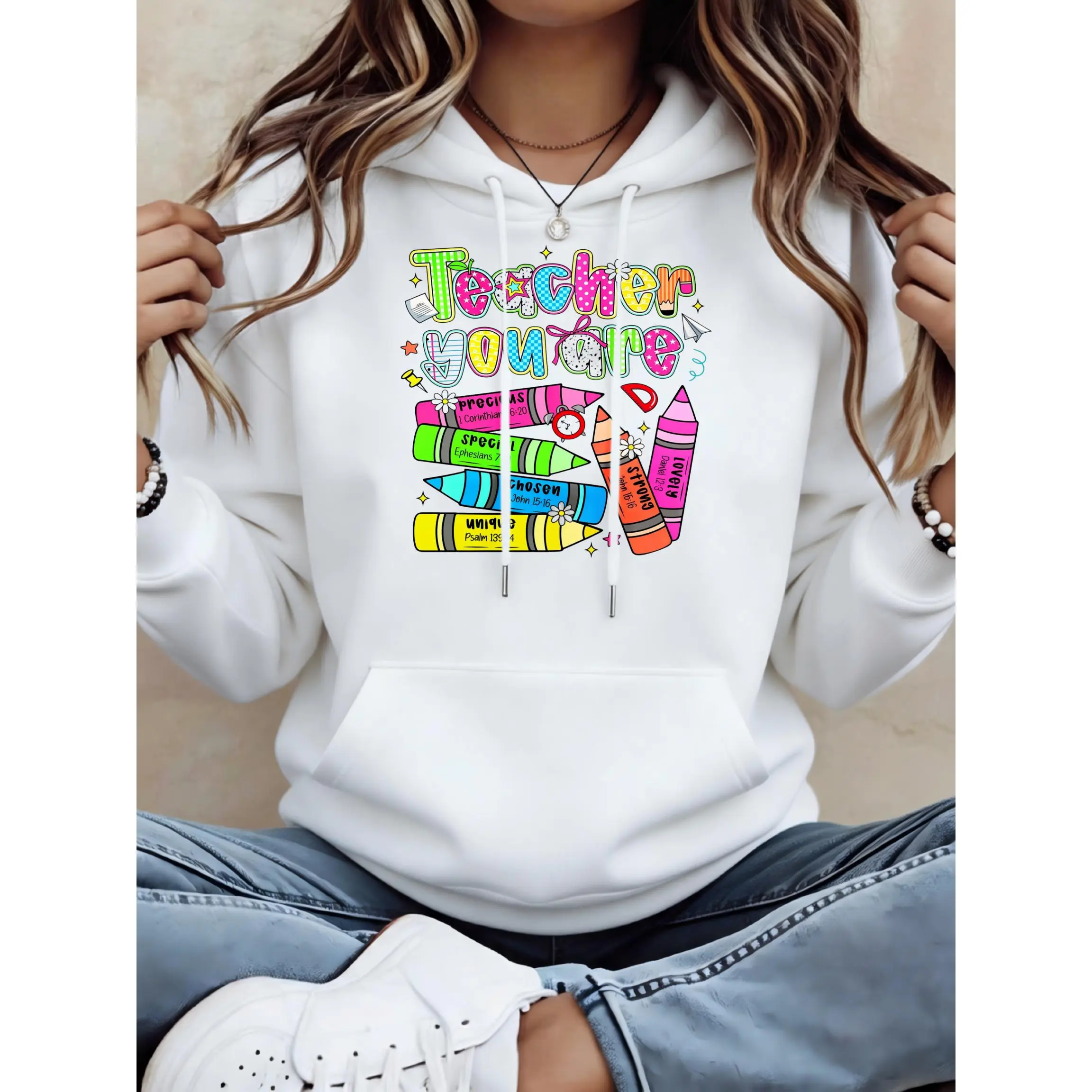 Women's Teacher You Are Awesome Crayons Unisex Oversized Hoodie | Soft Breathable Cotton Blend Pullover | Trendy Cozy Loungewear & Streetwear For Daily, Gym, Travel & Fall Vibes