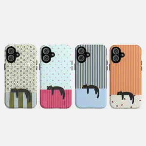 Cute Black Cat Phone Case Collection – Aesthetic Stripes & Floral Patterns, | Phone Cover for iPhone 17 16 15 14 13 12 SE AIR  Max Pro, Gift