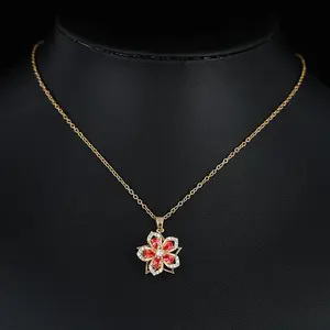 2026 Fashion Relaxing Stress Rotating Five petal Flower Pendant Necklace, Soothing Restlessness Necklace, Rotating Crystal Flower Necklace, Gold Plated Titanium Steel Spinning Bauhinia Pendant Necklace, Flexible and Rotatable Jewelry Necklace
