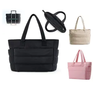 Women's Black Quilted Puffer Tote | Large Capacity Shoulder Bag | High-Quality for Work/Daily Commuting