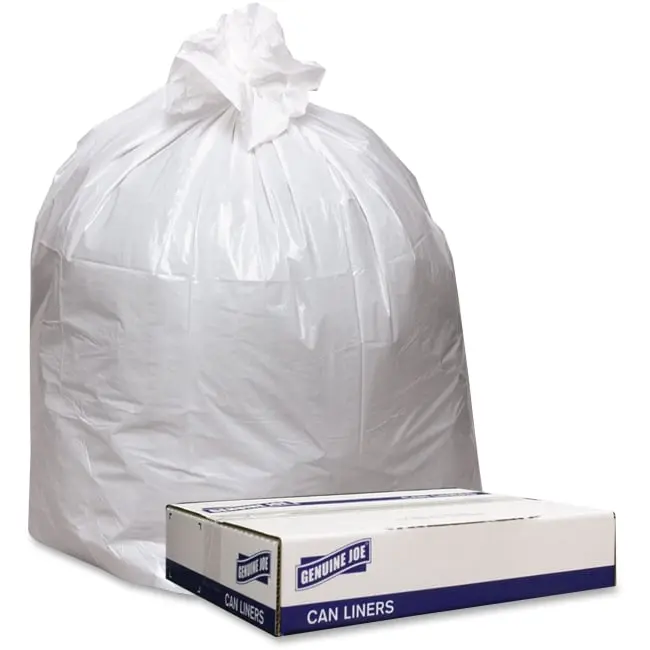 Genuine Joe Durable Plastic Trash Can Liners - White, 100 Count, Tear Resistant, No Leak, Ideal for Kitchen Home Care Supplies