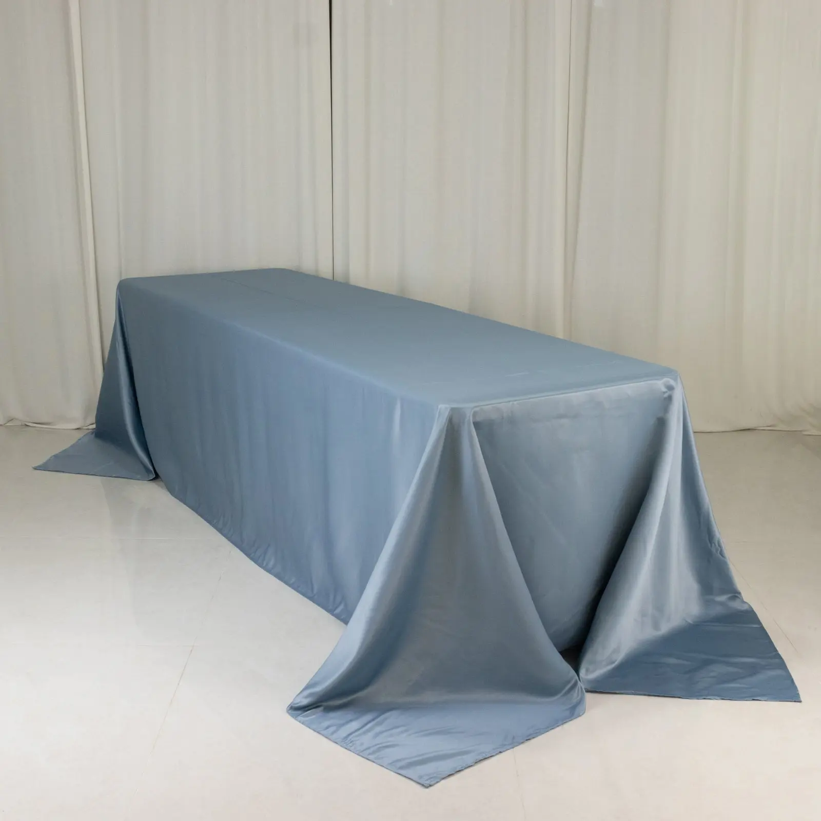Lamour Smooth Satin Rectangle Tablecloth, 90"x156" Dusty Blue - Soft Sheen Seamless Machine Wash Reusable Kitchen Linen for Weddings, Hotels, Birthdays, Corporate Events, Photography Decorations