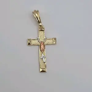 VIRGIN MARY Gold-Plated Thre colors Cross with Rosary - Elegant Design Religious Pendant