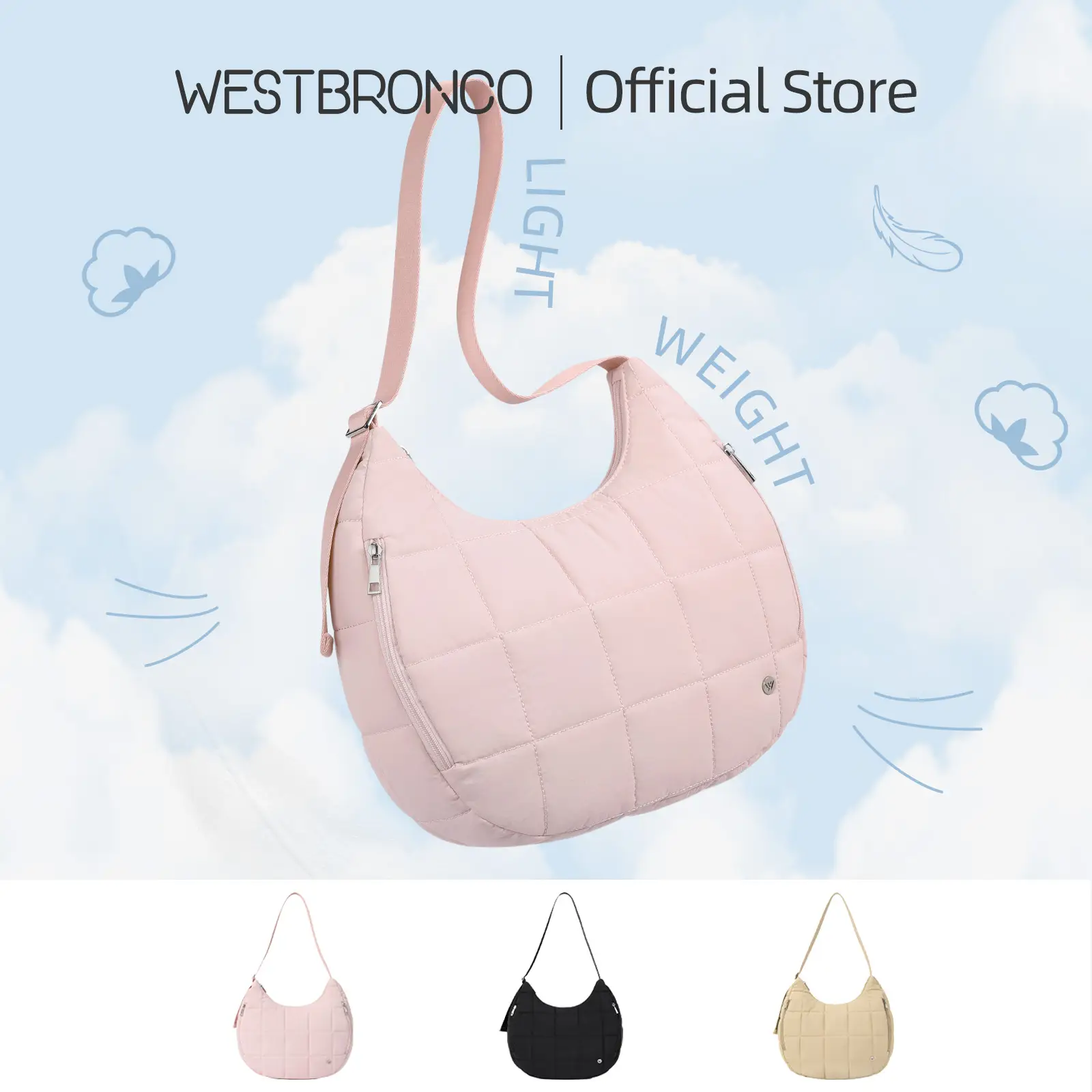 WESTBRONCO FallFreshness Puffer Tote Crescent Shoulder Bag Quilted Hobo Women HOBO Bags VIRAL Handbag Adjustable Strap Diaper bag FOR FALL