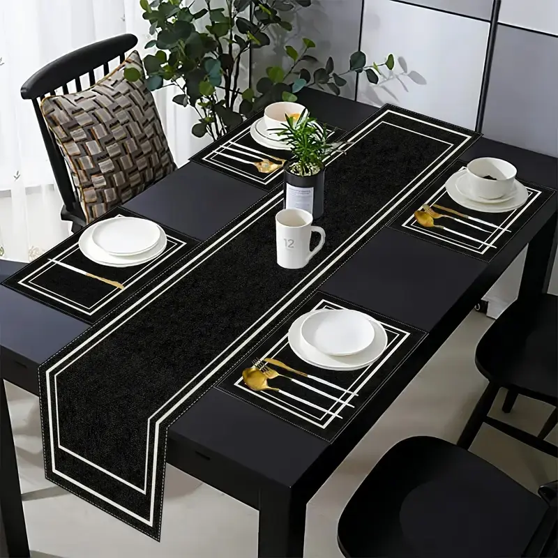 1 piece/4 piece/7 piece set, Minimalistic, Rectangular table flag+placemat set, modern simple texture pattern, Dining Experience, suitable for decorating family gatherings, parties, weddings, and holiday celebrations, home decoration table flag placemat