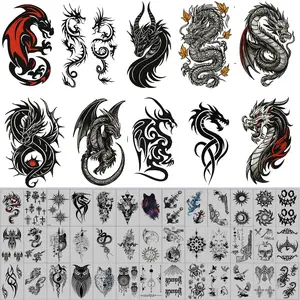 Dragon Temporary Tattoos for Men Women Adults Fake Tattoos Large Tribal Stickers Black Realistic Sleeve Art Tattoo