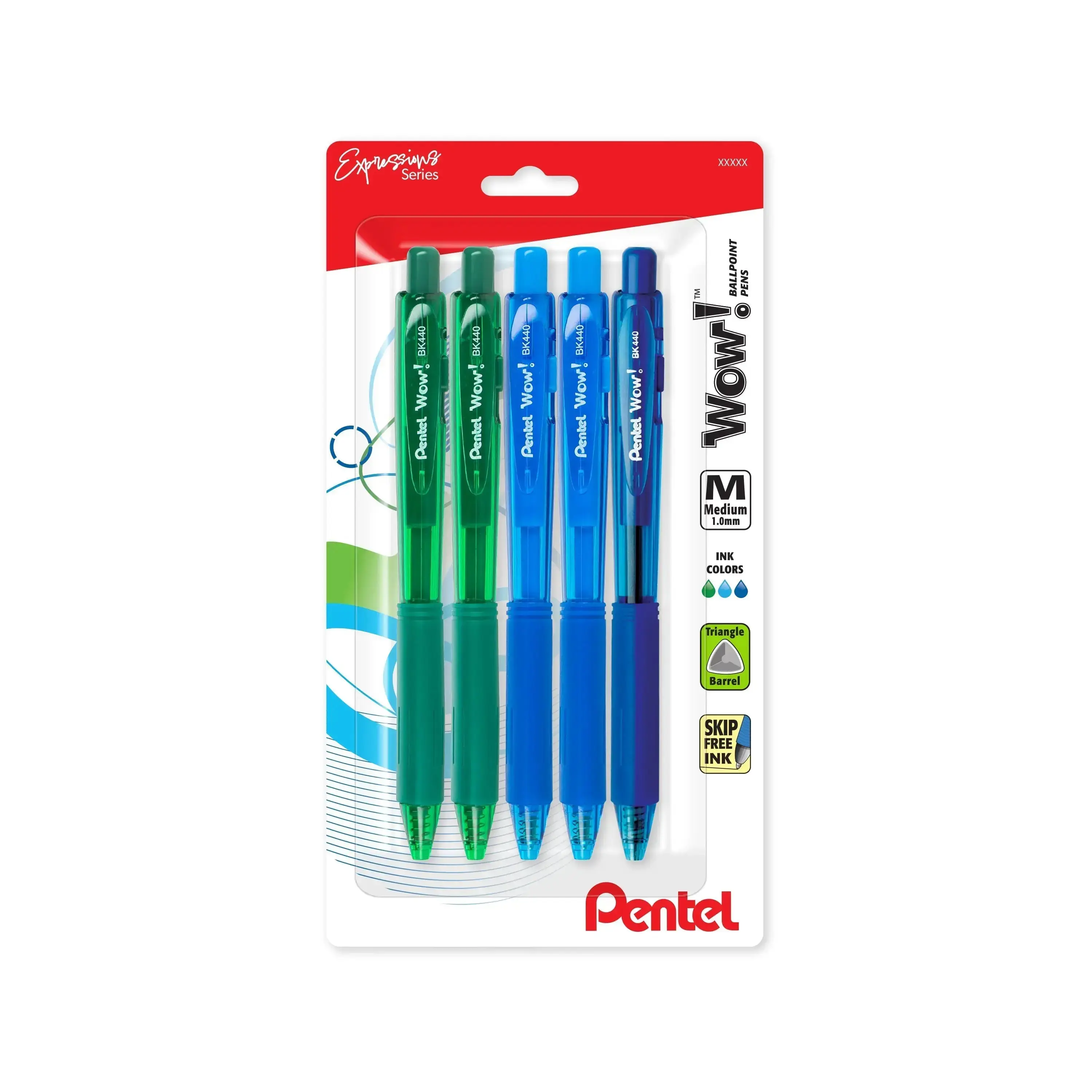 Pentel Wow! Retractable Ballpoint Pen, 1.0mm Medium Line, Assorted Colors, 5-Pk