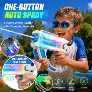Cyberpunk neon color-changing Full Led Sound Electric Water Blaster For Kids Auto Continuous Spray Long Range Blaster Rechargeable For Adults Kids Summer Pool Party