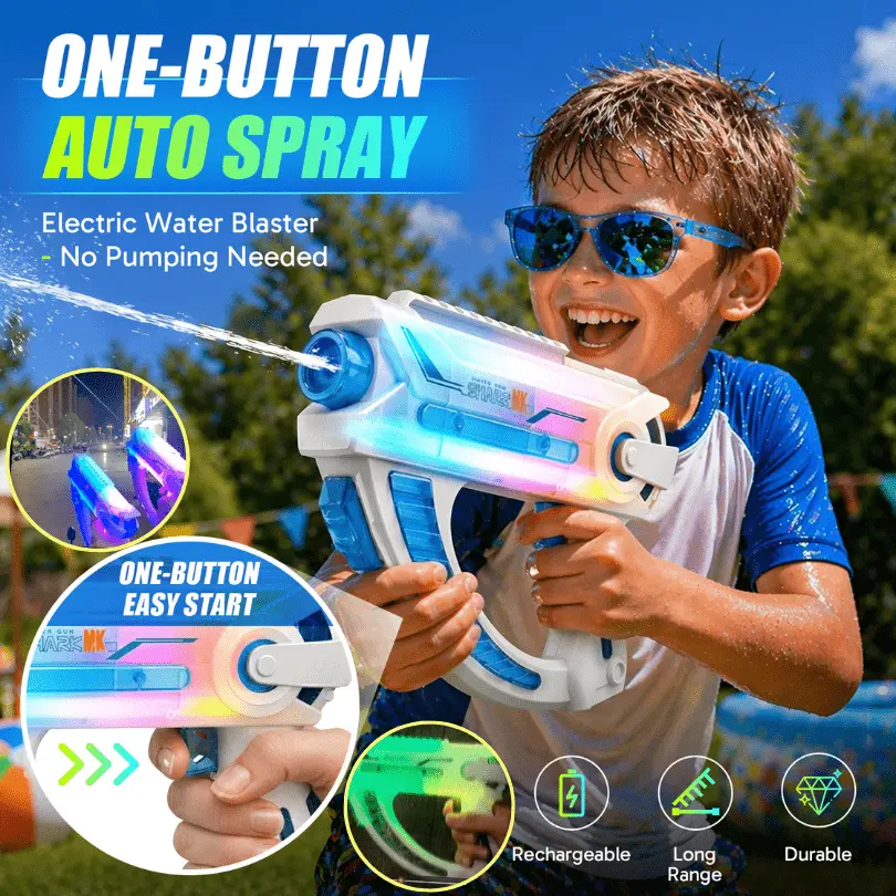 Cyberpunk Unisex Color-Changing LED Sound Electric Water Blaster, Sports Toy with Auto Continuous Spray, Long Range, Rechargeable Batteries, Durable for Summer Pool Parties