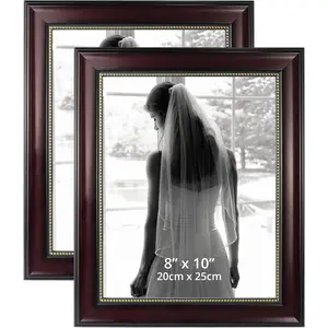 8x10 Picture Frames, Real Glass, Display Photos for Wall or Tabletop, Mahogany with  Beads, 2-Pack