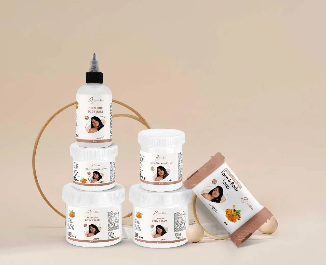 Byenblan Turmeric Cream - Brightening Skincare medium Set with 6 Products for Skin Tone, Dark Spots, and Aging Reduction, Moisturizing Properties