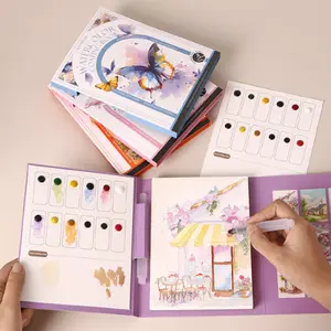 Watercolor Coloring Book for Adults Stress Relief Foldable Painting Pad with 24-Color Paint Quiet Time Portable Art Solution for Travel and Creativity diy beautiful picture