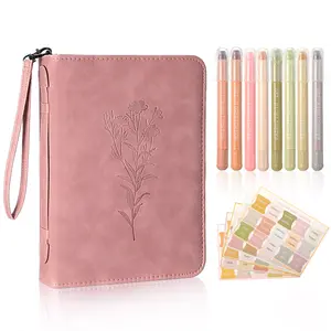 Christmas Gift Bible Case Set for Women Pretty Leather Bible Cover with Bible Labels and Highlighters Floral Bible Bag with Handle Lightweight Church Patches Bible Case, Minimalist Bible Case, Bible Study Supplies,Religious Gift for Christian