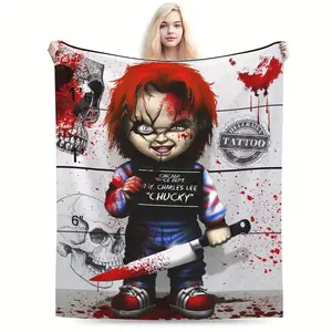 Chucky the Horror Movie themed printed flannel blanket, soft and warm, for all-season comfort, suitable for bed, sofa, office and outdoor use