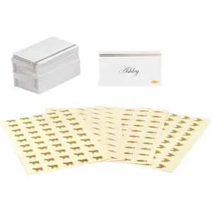 50-Pack Place Cards for Weddings – Elegant Name Cards for Table Setting – Pre-Folded & Tented Table Place Cards – with 200 Self-Adhesive Meal Choice Stickers – Gold Foil Design