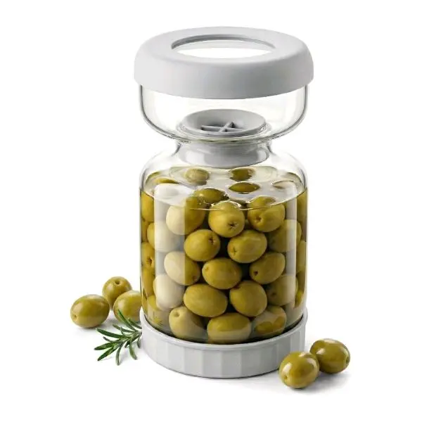 Pickle Jar With Strainer ABS+PP/ Glass Pickle Container Airtight Jar With Lid Pickle Storage Container For Olives Jalapenos Kimchi And Charcuterie Snacks