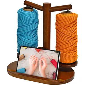 Wooden Yarn Holder for Crochet and Knit Projects, Upgraded Magnetic Rotating Spinner with 2 Spindles and Anti-Slip Base, Ideal Gift for Craft Enthusiasts (Brown)