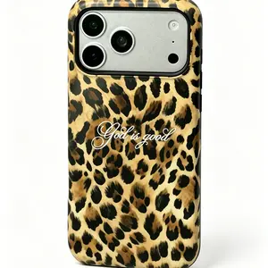 Leopard Print Phone Case with "God is Good" Cursive Text, Shockproof Protective Cover, Vintage Wild Animal Pattern Anti-Fall Hard Case for iPhone 17 Pro Max / 17 Air / 16 Pro / 15 / 14 / 13 / 12 / 11, Stylish Chic Aesthetic Phone Accessories