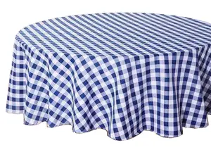 Tektrum Waterproof Round Checker Checkered Tablecloth Table Cover -Spill Proof/Stain Resistant/Wrinkle Free-for Camping Picnic, Dinner, Restaurant (Blue and White)