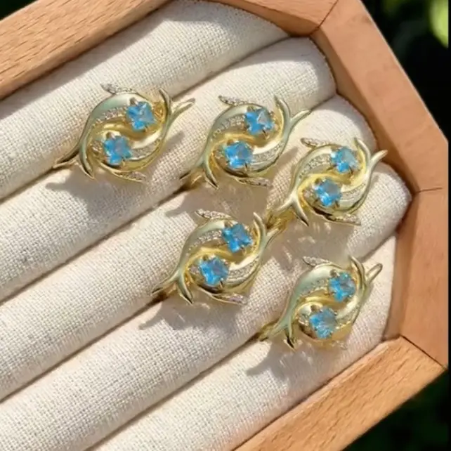 Suvi(12170)gc.S925 Silver Ring Topaz Pisces & Dolphin Ring
