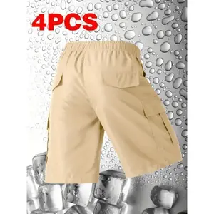 4 tranches Men's casual card long shorts - loose-fitting, rope waist, multi-pocket design, polyester fabric, pure black, beige, light blue, dark gray, suitable for spring and summer breathable sporty riders（sneakers）