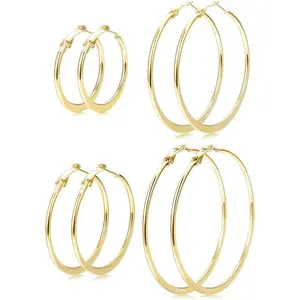4 Pairs 316L Stainless Steel Silver Hoop Earrings for Women Large Hoop Earrings Set Hypoallergenic Big Thin Earrings for Women Girls Lightweight 30/40/50/60MM DailyGift