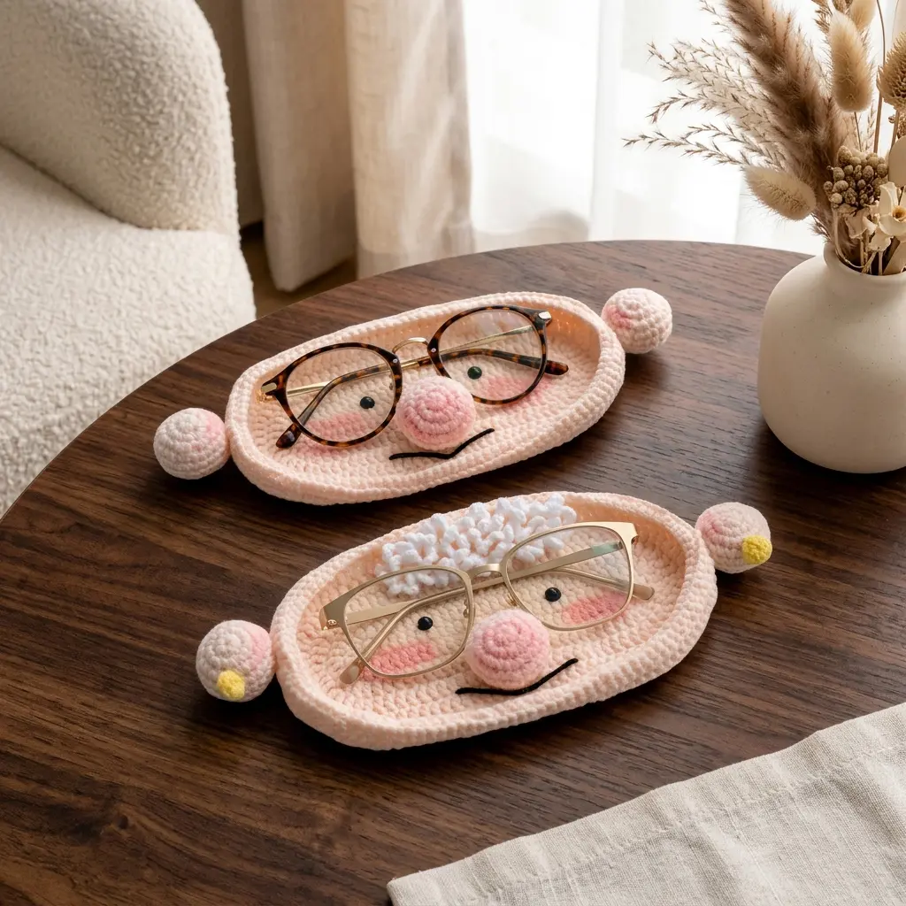 Crochet Cute Couples Glasses Stand for Grandparents, Desk Decor Accessory, Unique Gift Idea
