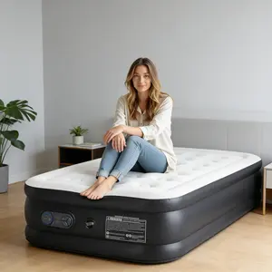 Portable Instant Inflation Air Mattress with Built-in Pump, 16/18/22" Height Options, 660 lb Heavy-Duty Support, Non-Slip Base, Compact & Lightweight for Home, Apartment & Guest Use, Twin / Queen