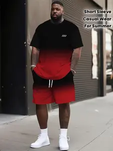 Men's Large Size 3D Graphic Print 2-Piece Set Outfit, Casual Round Neck Short Sleeve T-Shirt and Drawstring Shorts, Summer Leisure Wear