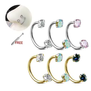 18G/20G Titanium Horseshoe Nose Ring Earrings with Free Ball Holder Tool Helix Daith Septum Nose Hoop Earrings Rook Piercing Jewelry Zircon 7mm/8mm