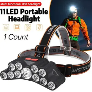 Wild Bright 1-pack ultra-bright 11-LED rechargeable headlamp, rotatable waterproof camping lamp, head-mounted outdoor fishing lighting headlamp, with 4 modes, suitable for outdoor camping, hiking, and running, USB Rechargeable Headlamp
