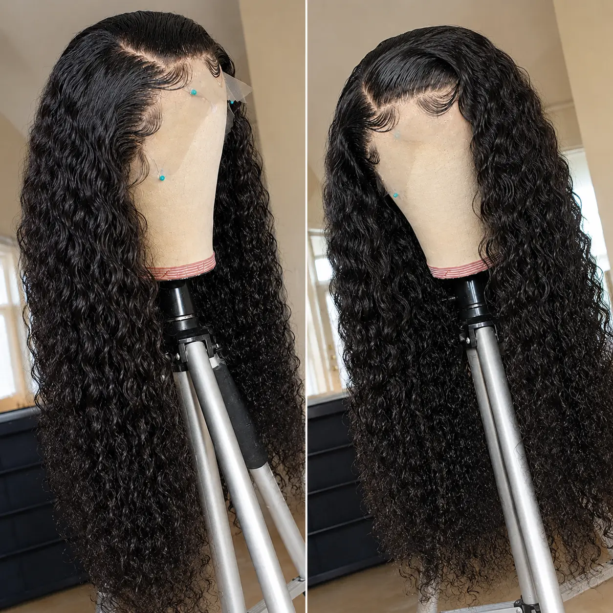Black Women's 20-30in 13x4 Deep Wave Lace Front Human Hair Wig, 180% Density, Human Hair Blend, Curly Texture, Natural Hairline, Beginner-Friendly Easy Installation, Everyday Wear Female Wig