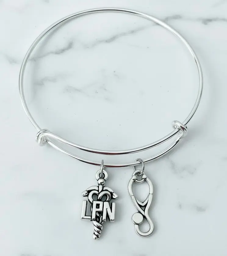 LPN Charm Bracelet | Licensed Practical Nurse Stethoscope Bangle Gift