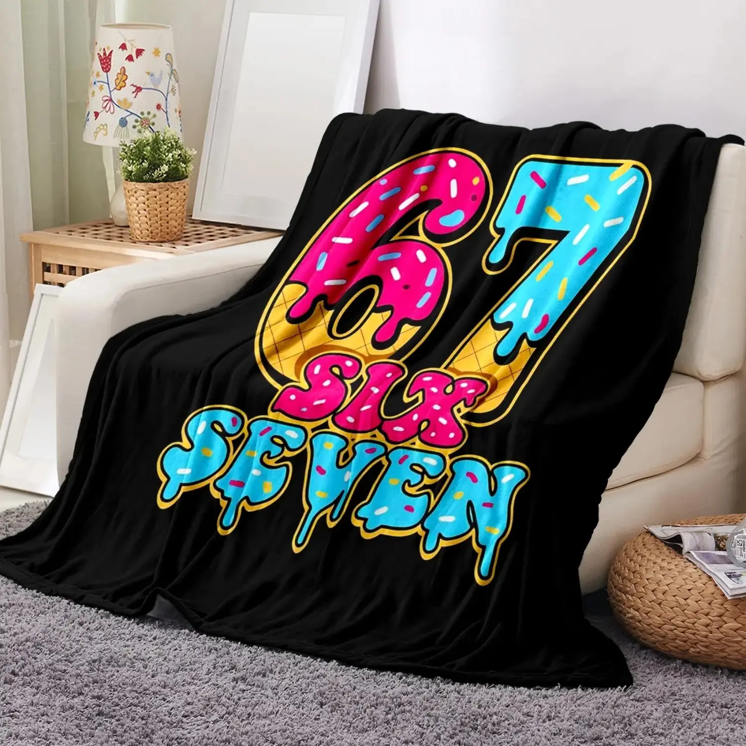 six seven Soft Flannel Blanket for Sofa Bed, Warm and Comfortable Nap Blanket, Lightweight Travel Camping Cover, Home Office Chair Bed Throw, Soft Fluffy Blanket, Warm Napping Blanket #GLOBAL PICKS
