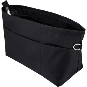 Handbag Tote Purse Organizer Insert Bag Liner Shaper Divider Zipper 11 Pockets Compartments Large Black