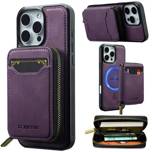 2 in1 Magnetic Leather Wallet Case Cover for iPhone 17 Pro Max, 17 Air, 17 Pro, 16 Pro Max, 15 Pro Max, 14, 13, 12, 11 RFID Blocking Detachable Zipper Wallet Design with 1 Card Slots, Compatible Magsafe
