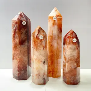 Red Fire Quartz Tower Reiki Crystal Healing Energy Stone Obelisk Metaphysical Home Decorations