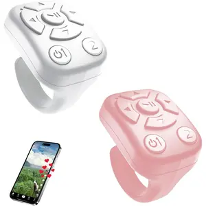 Scrolling Ring - Bluetooth Remote for Clips & Tunes, iPhone-Compatible Fingertip Wireless Bluetooth Controller, Ideal for iPad, iOS & Android, with Lively Camera Shutter(Pink+White)
