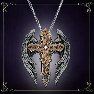 Rich Jewelry Elegant Zinc Alloy Cross Wing Pendant Necklace for Men - Exquisite Vintage Style, Unique Personalized Jewelry, Ideal Christmas Gift