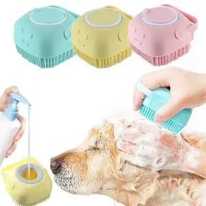 Pet Bath Massage Brush with Soap and Shampoo Dispenser, Soft Silicone Bristles Shampoo Massage Brush, Pet Grooming Bathing Accessories for Long and Short Hair Dogs, Puppy & Cats